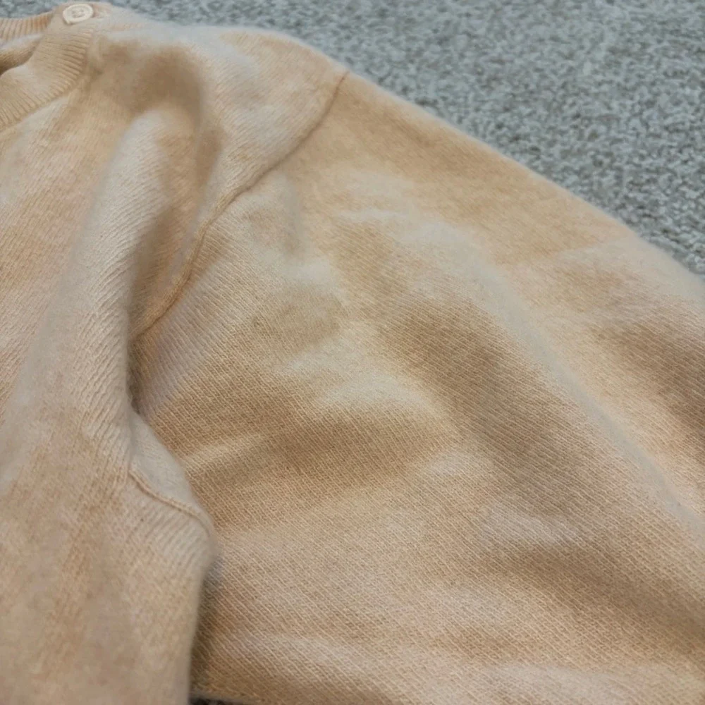 Gloria Sachs 100% Cashmere Sweater Womens S Tan Short Sleeve Crewneck Luxury